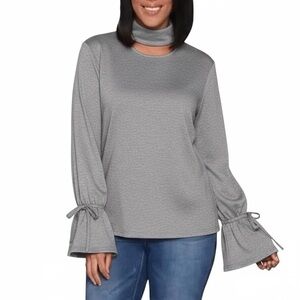 Peace Love World French Terry Top Size XXS Heathered Gray Bell Sleeve Choker